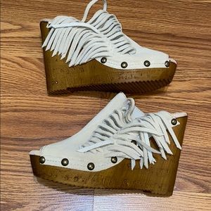 Sbicca Tan Fringe Wedges Coachella Festival Boho size 8